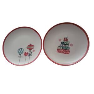 American Atelier Salad Plates Christmas Bulbs‎ and Presents Porcelain Set of two